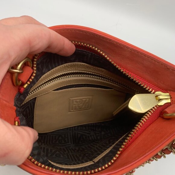 Pour La Victoire Coral & Tan Woven Leather Crossbody Bag - Picture 11 of 12